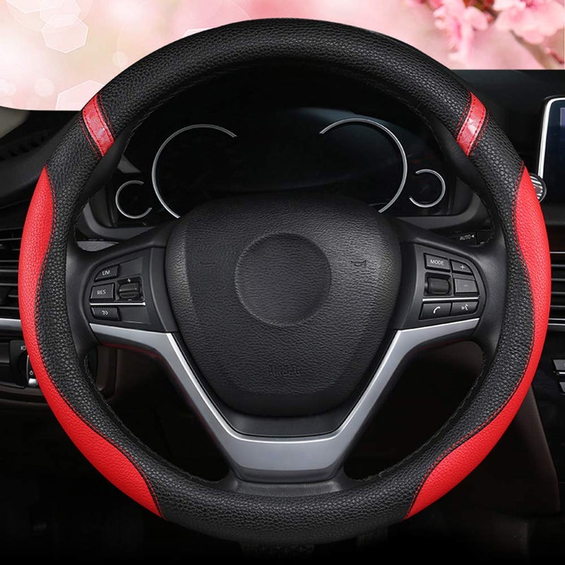 Cxtiy Steering Wheel Cover for Women Leather Universal Steering Wheel Cover for Car 15 inch (Red) - Image 3